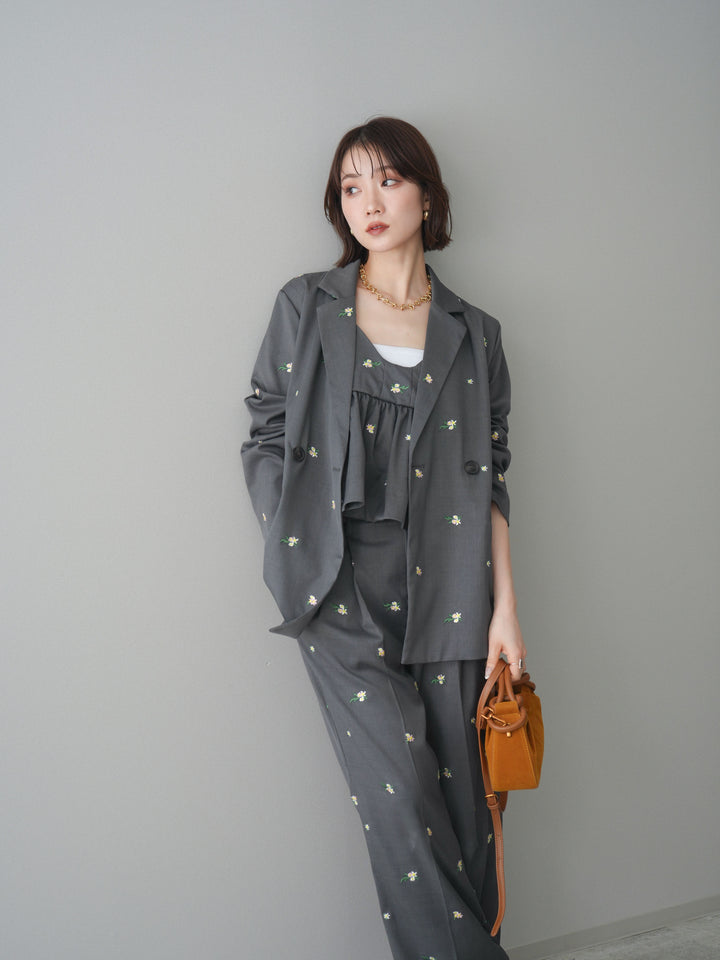 [予約]フラワー刺繍テーラードジャケット/gray