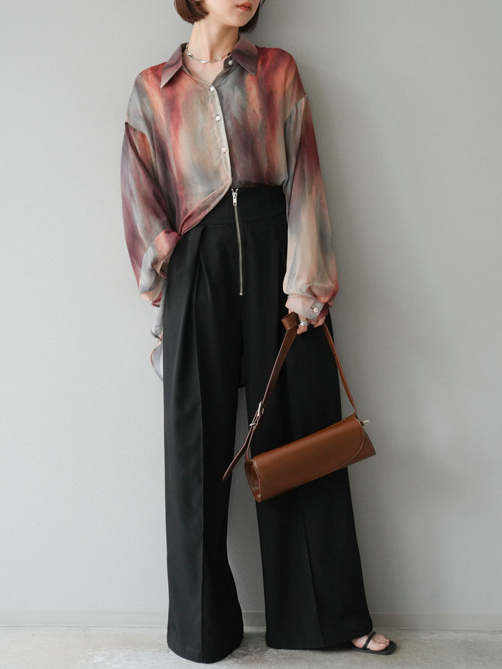 [予約]ニュアンス柄シアーシャツ/レッド