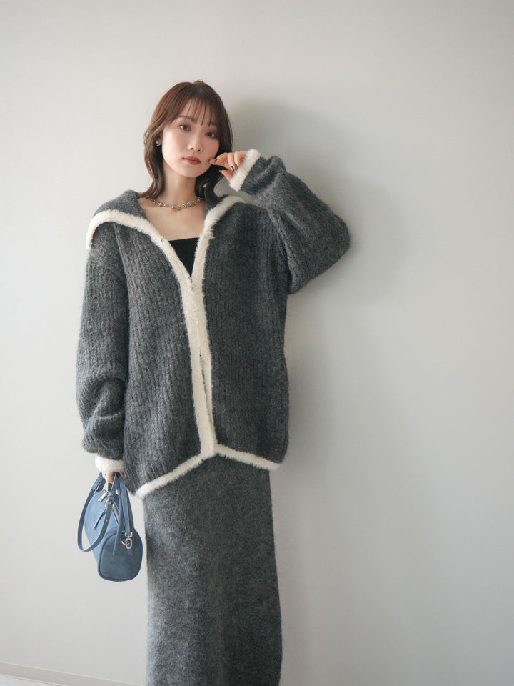 [SET]襟付き配色シャギーニット＆ロングスカートSET UP(2set)