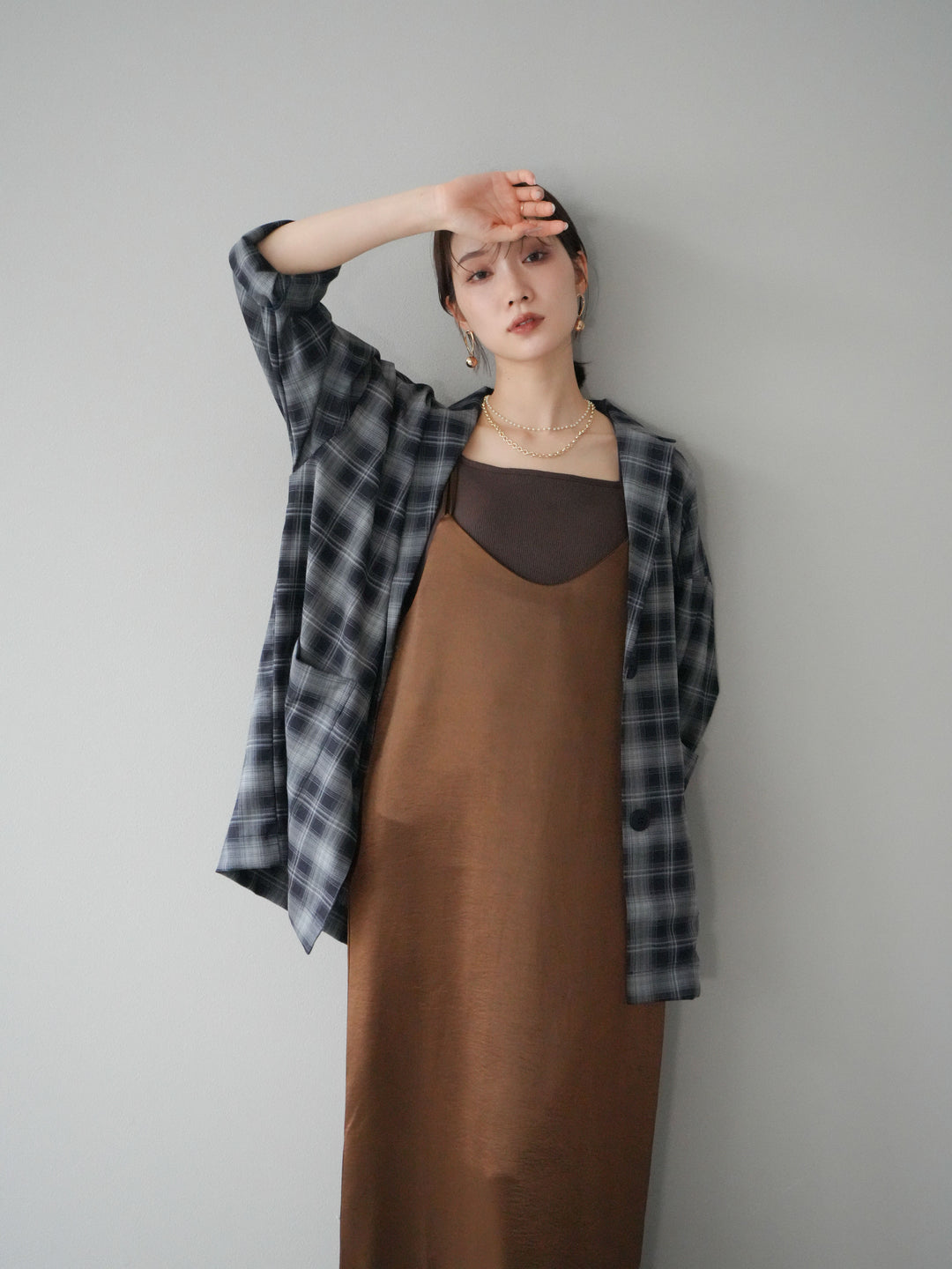 [予約]サテンキャミワンピース/ブラウン