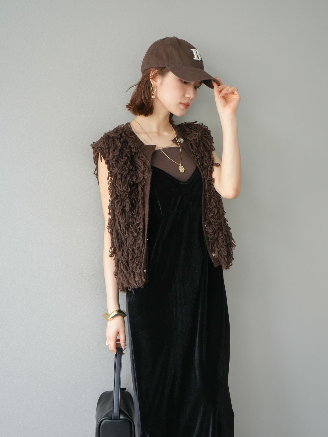 [予約]前開きループニットベスト/ブラウン