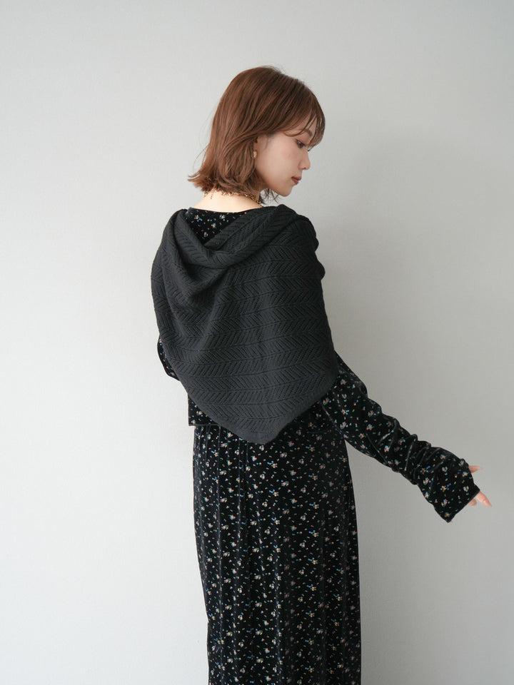 [予約]ベロアフラワープリントカーディガン/ブラックxイエロー