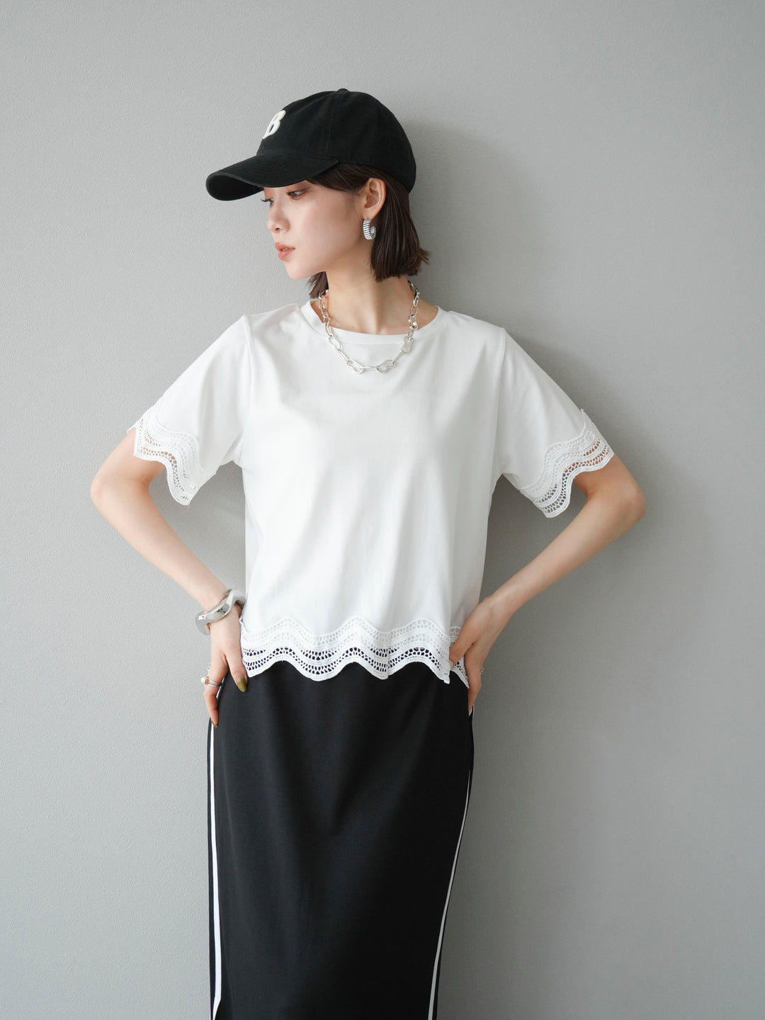 [予約]レース切替カットソー/オフ