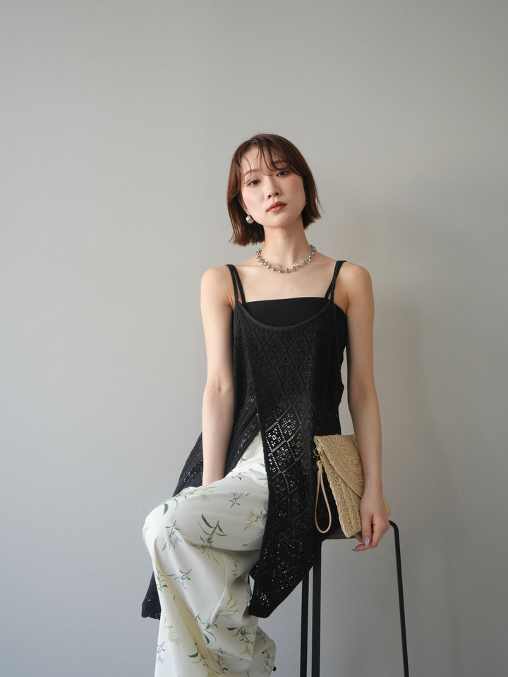 [予約]透かし編スリットキャミチュニック/black
