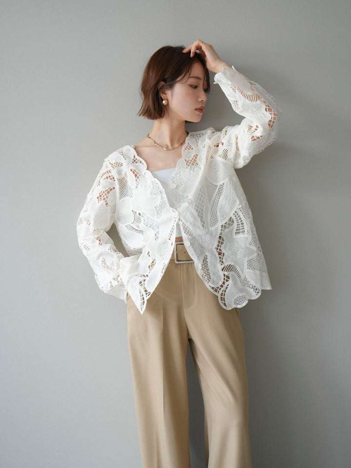 [予約]立体レーススカラップブラウス/white