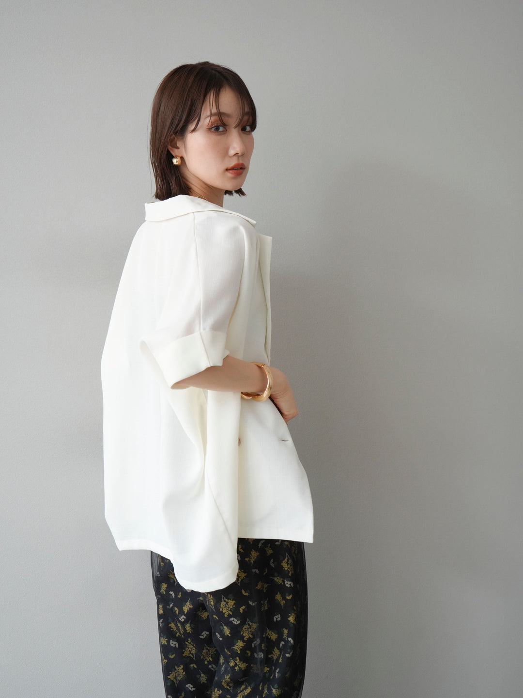 [SET]リネンライクハーフテーラードジャケット+コード刺繍チュールレイヤードパンツ(2set)