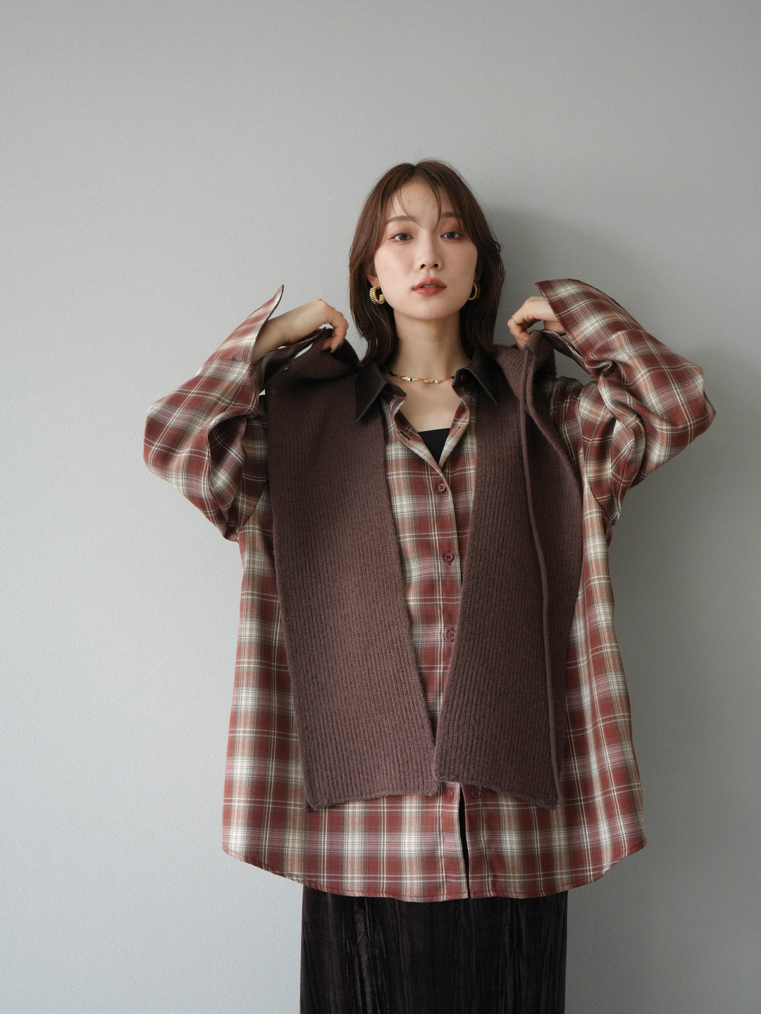 [予約]フードニットマフラー/ブラウン