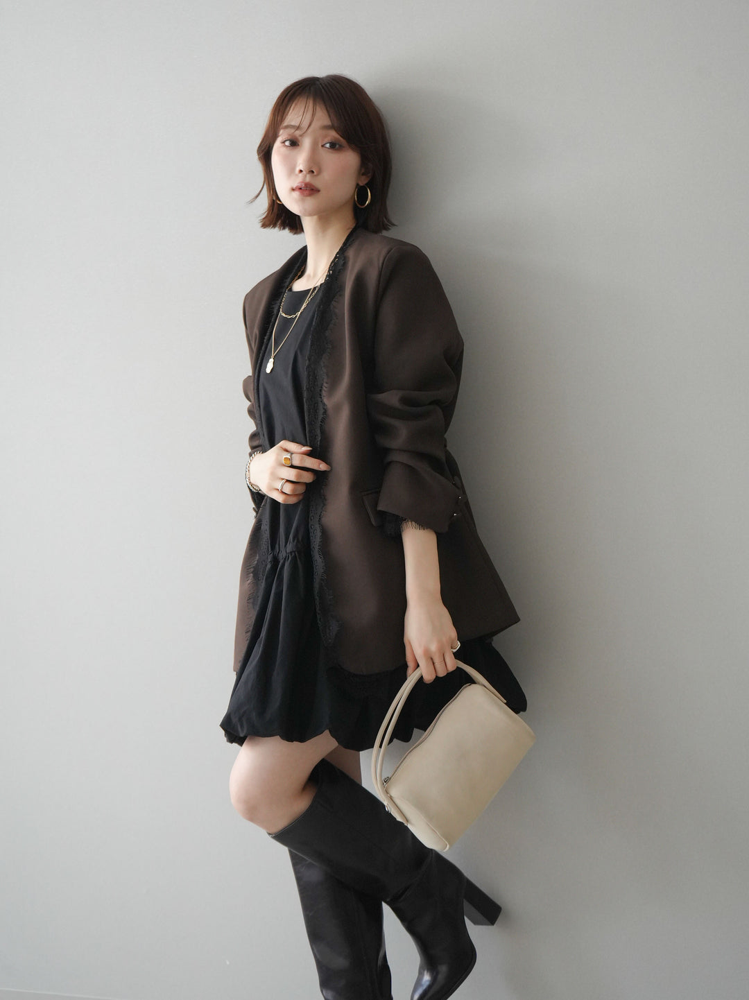 [予約]ノースリバルーンミニワンピース/black