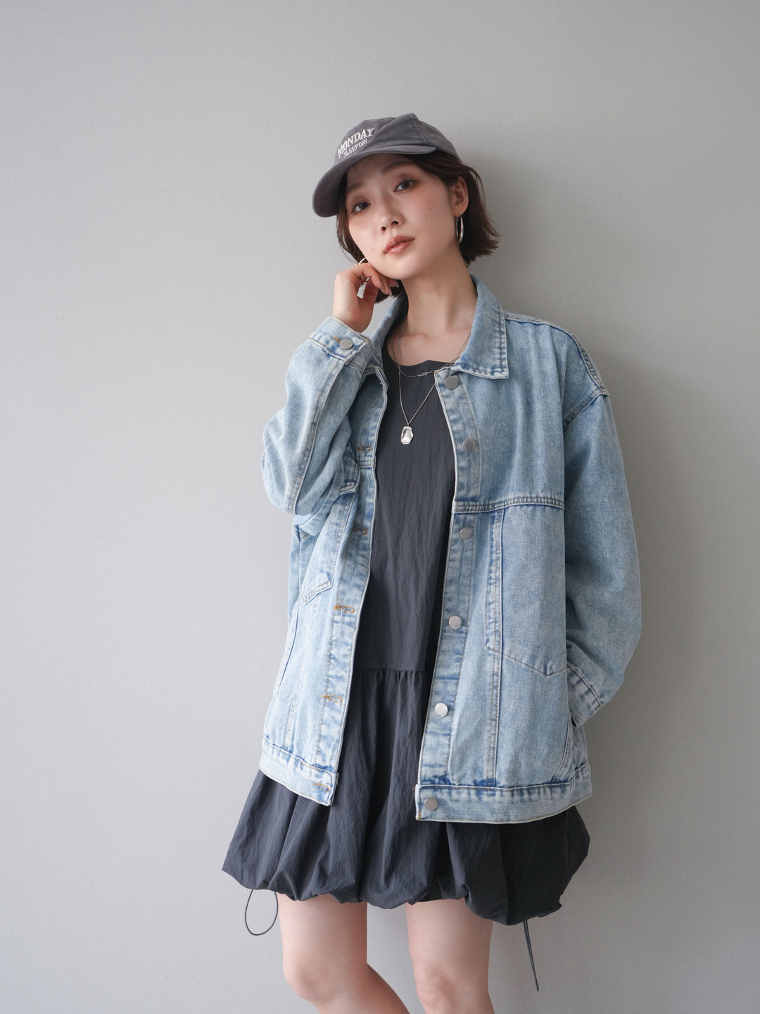 [予約]ドロストバルーンミニワンピース/charcoal