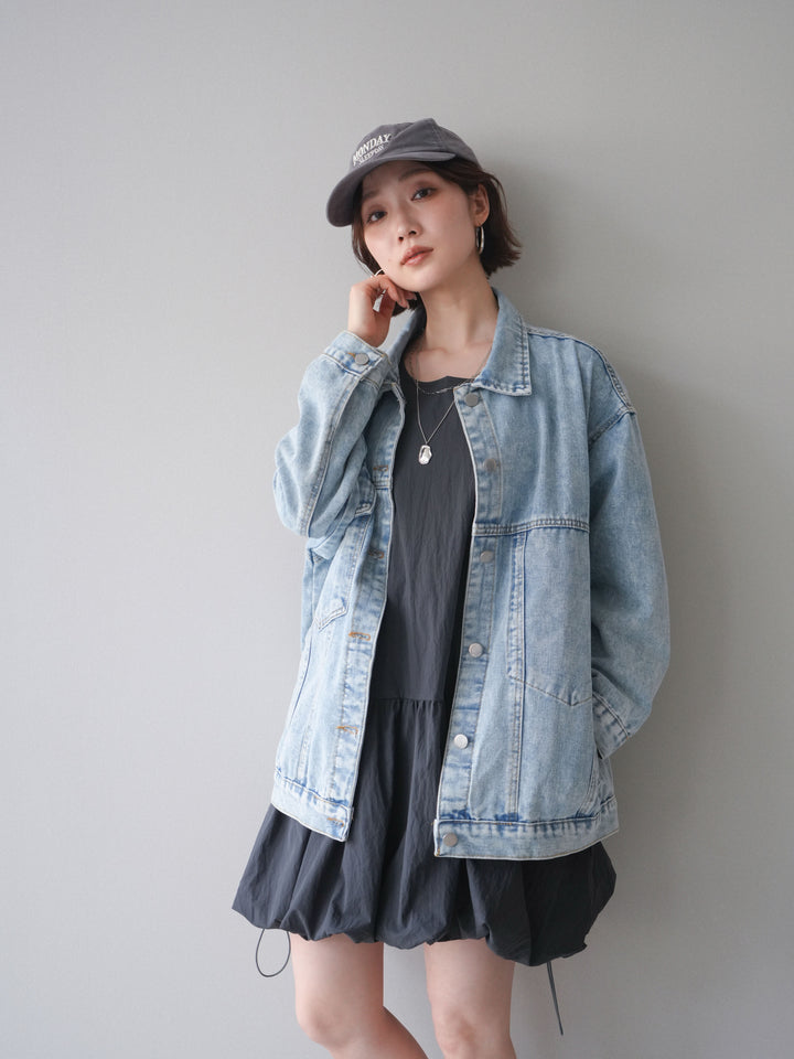 [予約]ドロストバルーンミニワンピース/charcoal