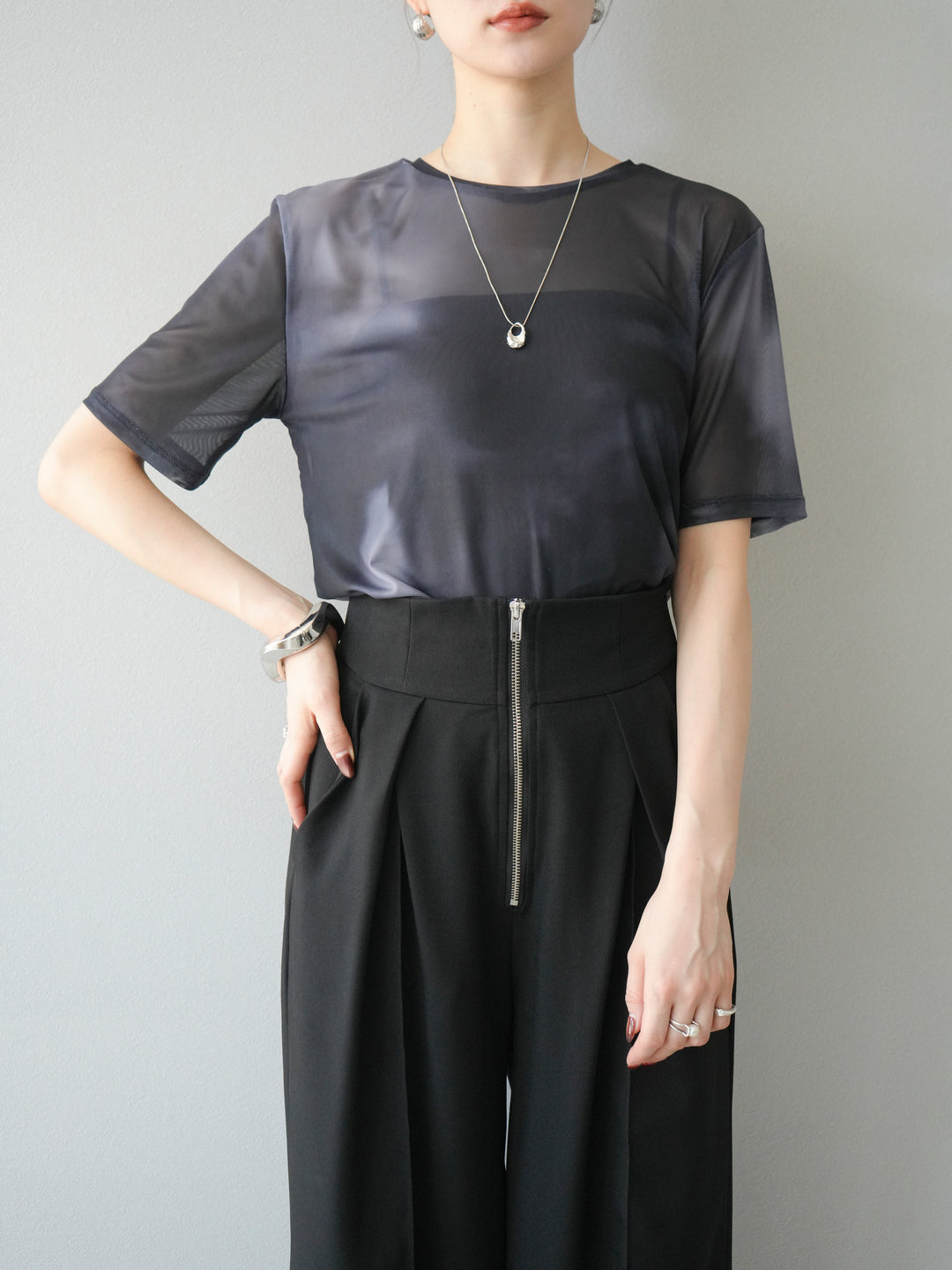 [予約]タイダイ柄シアーハーフトップス/モノトーン