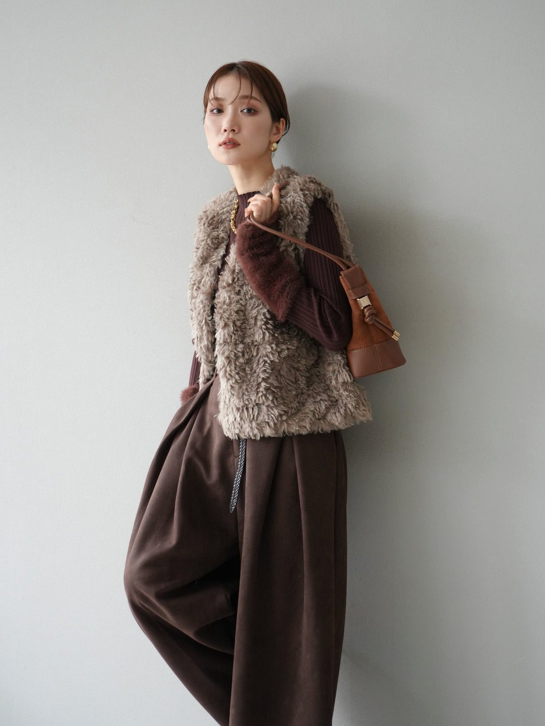 [予約]プードルファーショートベスト/モカ