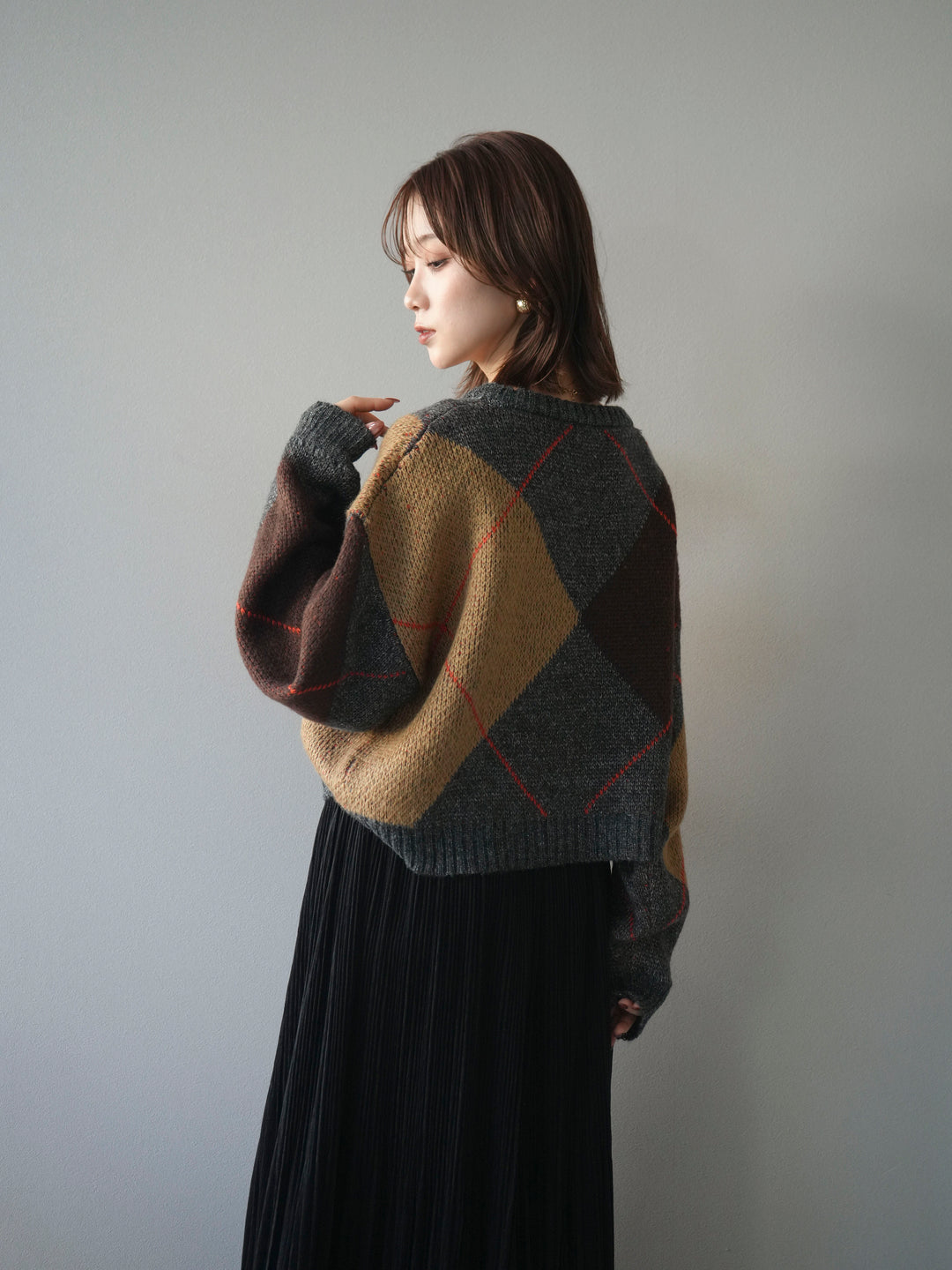 [SET]配色ステッチアーガイル柄ニットプルオーバー+配色ステッチアーガイル柄ニットプルオーバー(2set)