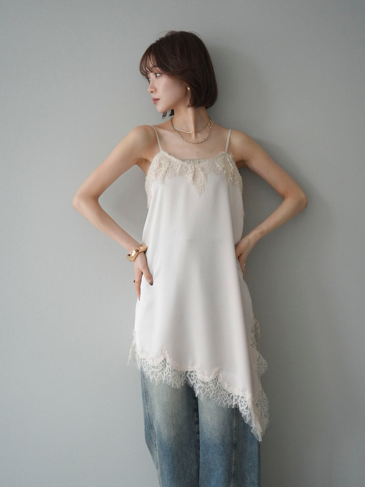[SET]アシンメトリーサテンレースキャミソール+アシンメトリーサテンレースキャミソール(2set)