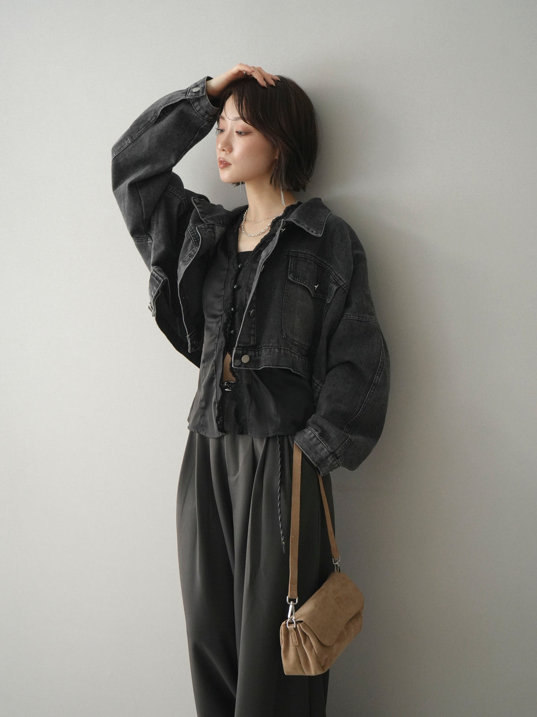 [予約]デニムショートシャツジャケット/black