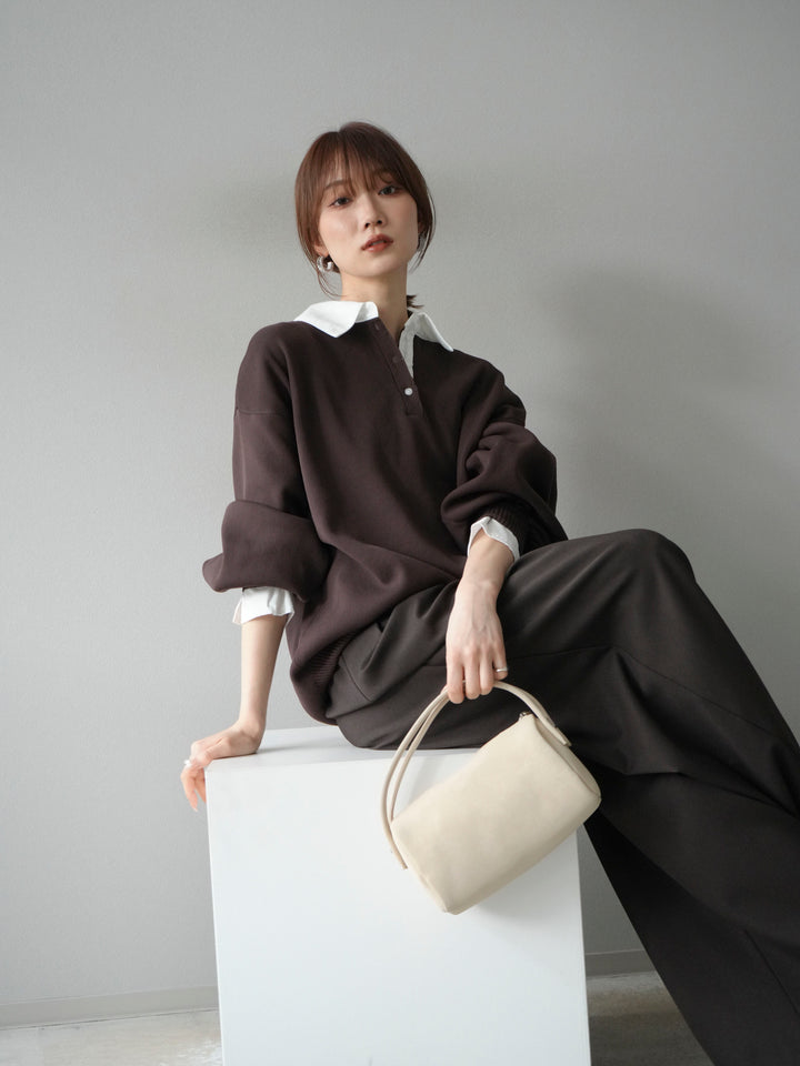 【SET】翻領polo針織套衫+雙褶闊腿褲（2件組）