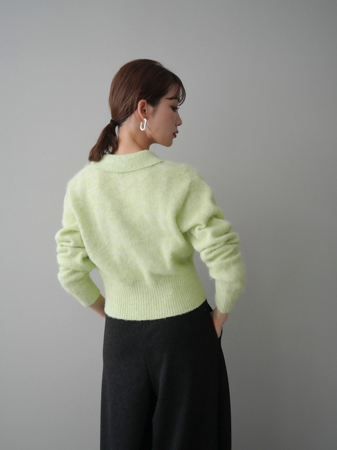 [予約]モヘア衿付きボタンプルオーバー/lime