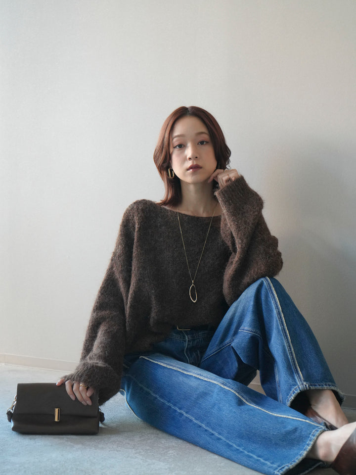 [予約]透かしデザインニットプルオーバー/brown