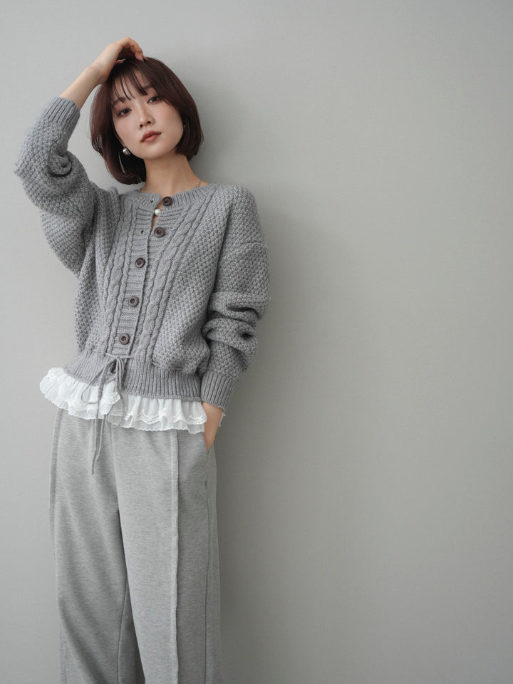 [SET]裾レースケーブルニットカーディガン+裾レースケーブルニットカーディガン(2set)