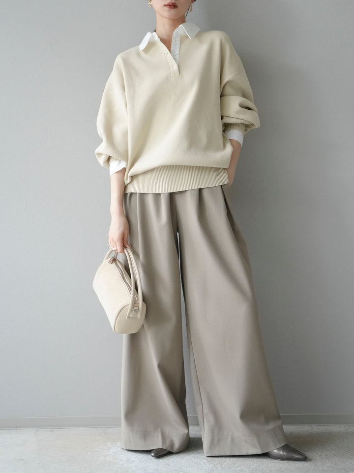 【SET】翻領polo針織套衫+雙褶闊腿褲（2件組）