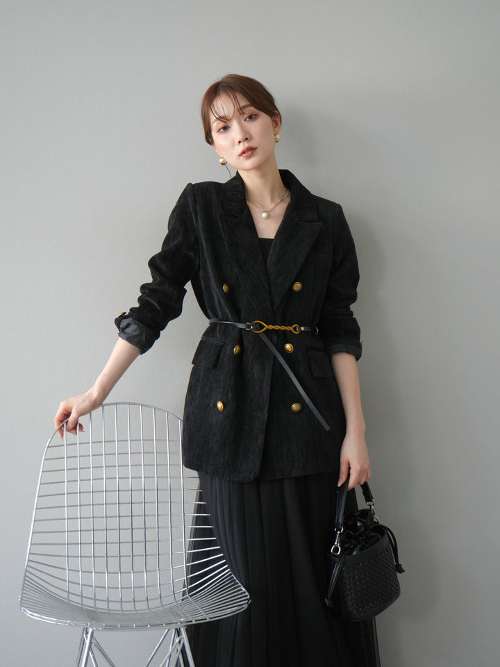 [予約]ベロアダブルジャケット/ブラック