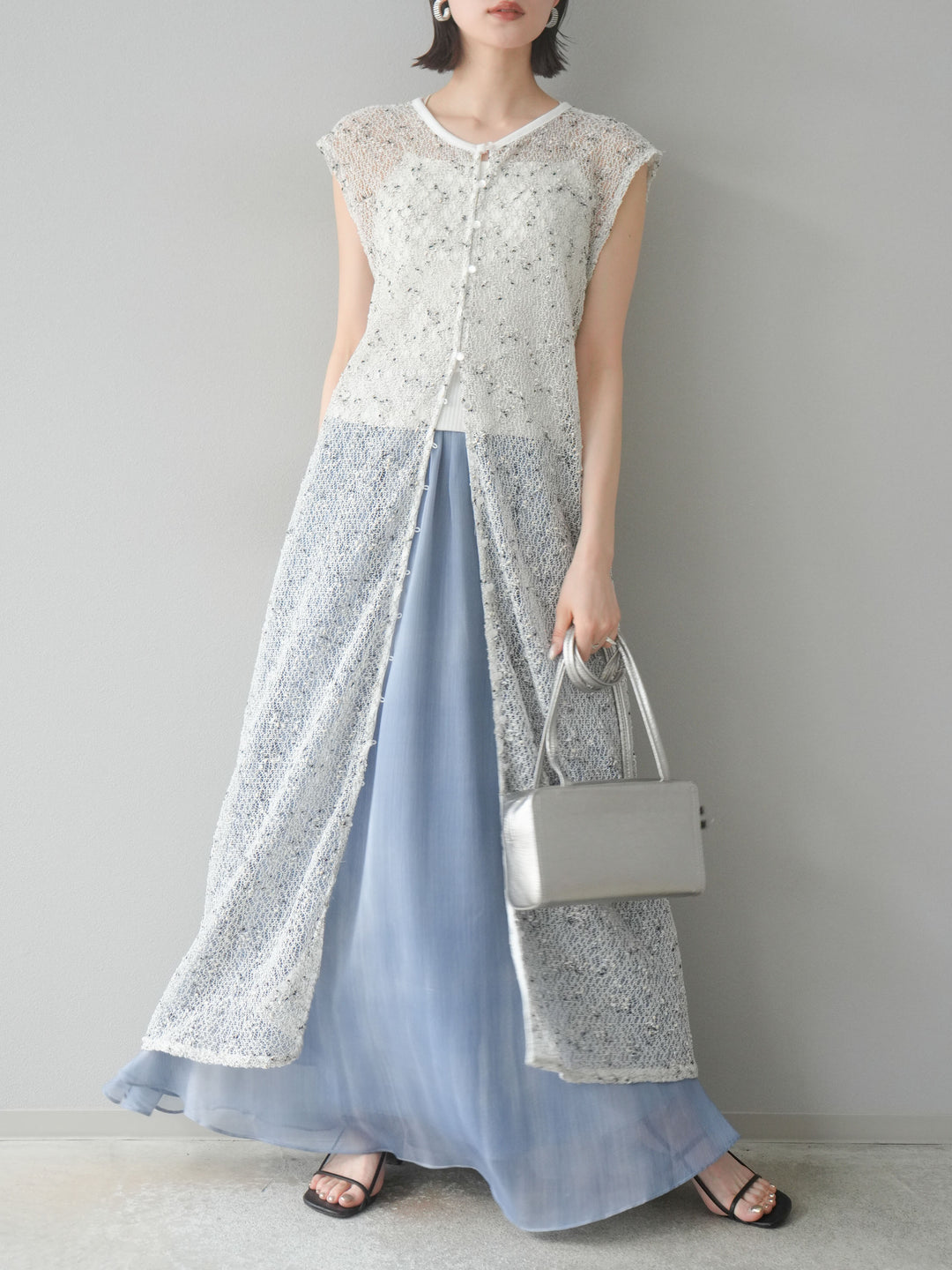 [預訂] 2WAY 棉絨網眼連身裙/米白色