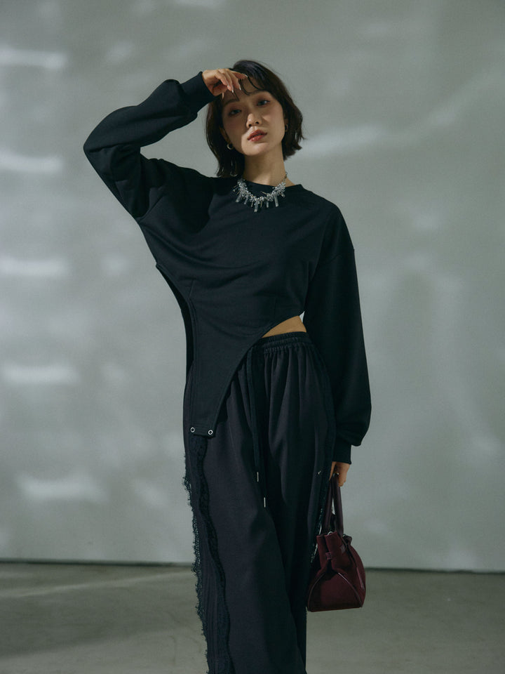 【Allure】[SET]スウェットボディスーツ+サイドピンタックレースイージーワイドパンツ(2set)