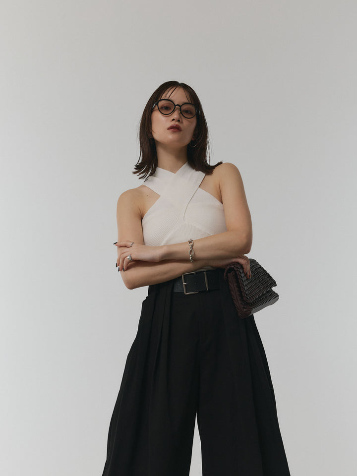 【Allure】[SET]クロスリブニットタンクトップ+ベルト付ダブルループワイドパンツ(2set)