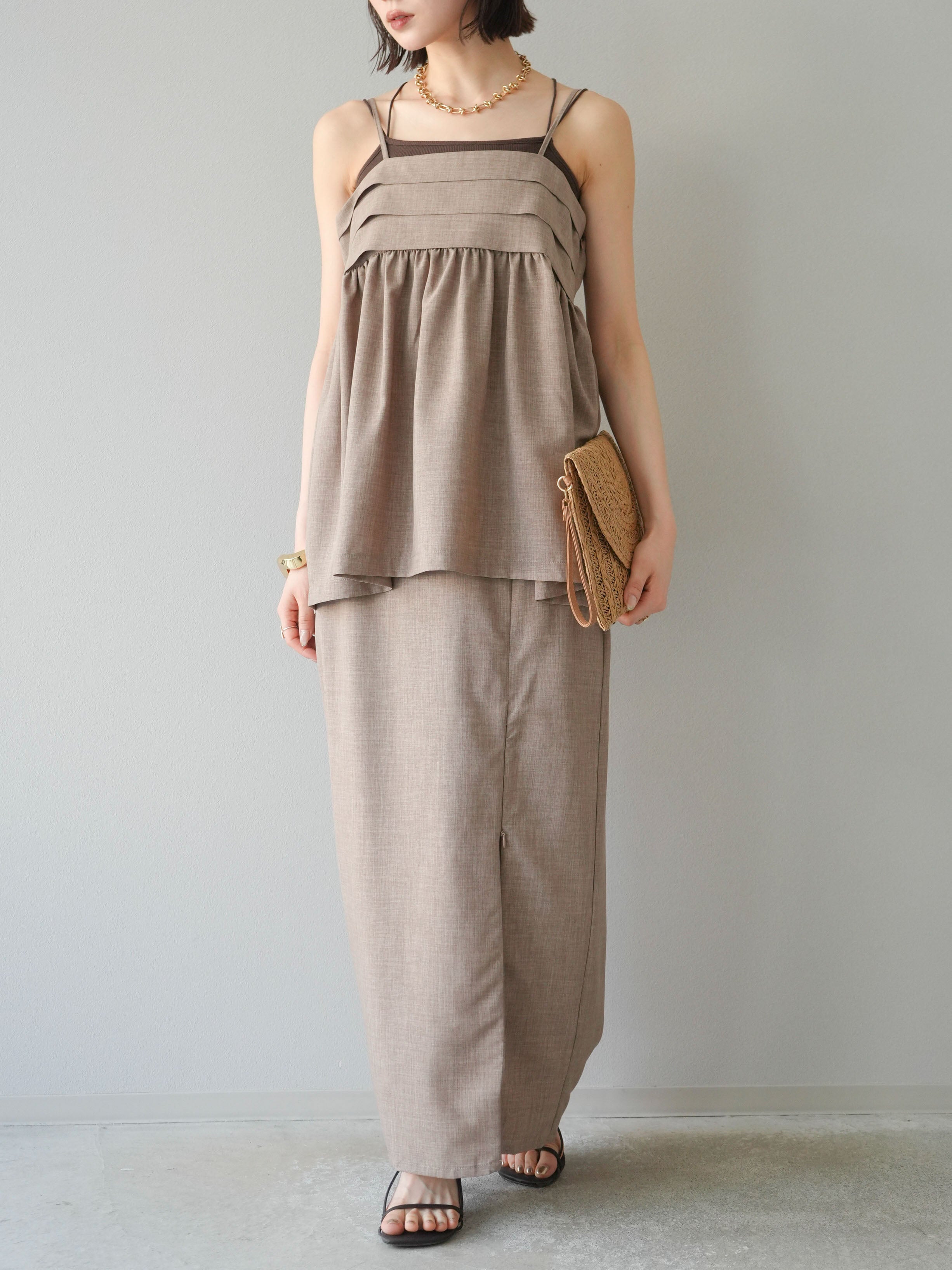 予約]リネンライクZIPスリットタイトスカート/グレージュ – Lumier