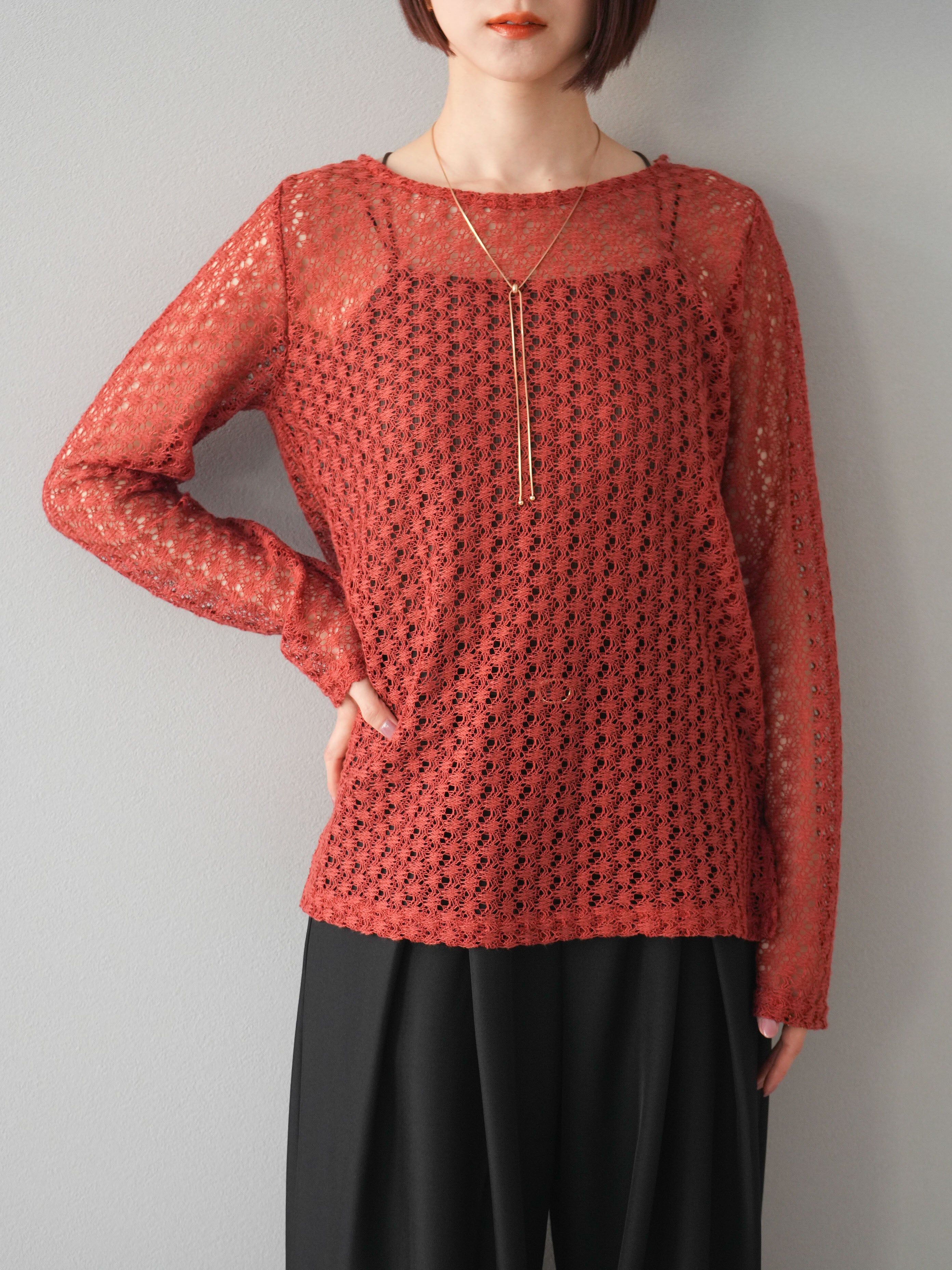 soduk 透かし編みセーター ピンク レッド soduk 透かし編みセーター ピンク レッド soduk 透かし編み