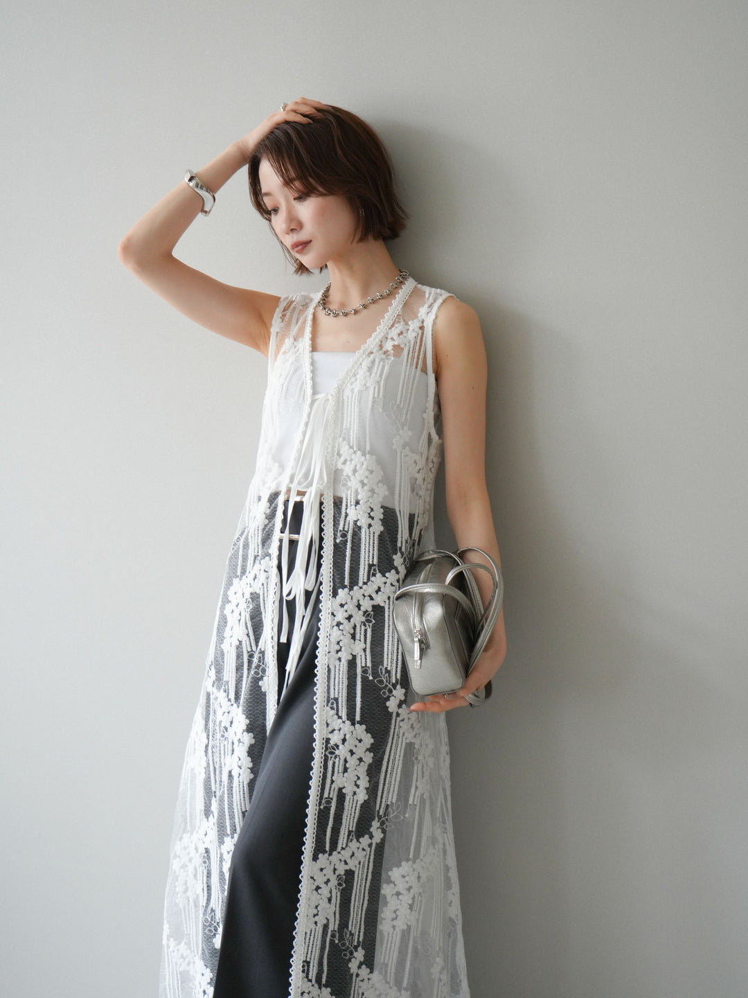 【預購】設計師蕾絲長裙配馬甲 / 白色