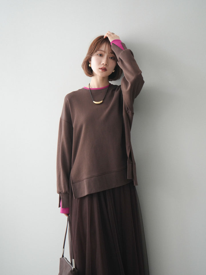 [SET]配色レイヤードデザインスエットプルオーバー+チュールボリュームスカート(2set)