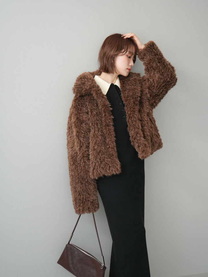 [予約]配色ポロニットワンピース/black