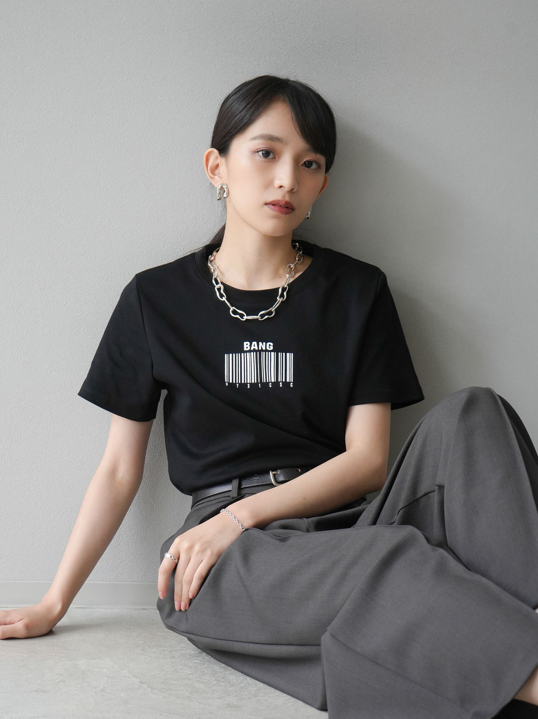 [予約]バーコードプリントTシャツ/ブラック