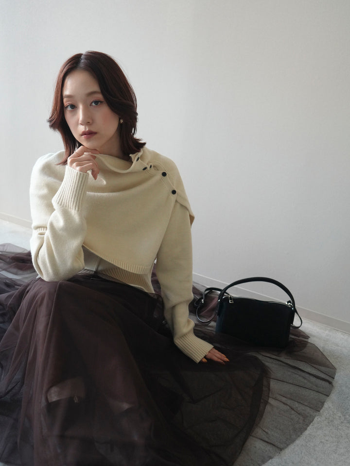 [予約]フロントスリットネックアンサンブルニット/ivory