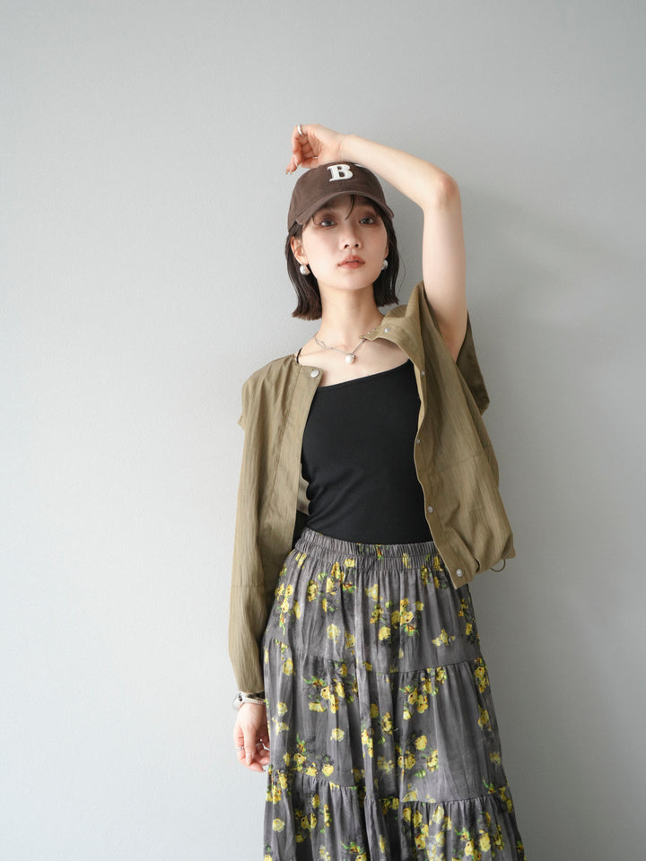 [SET]リネンライクドロストバルーンブルゾン+フラワーワッシャープリーツスカート(2set)