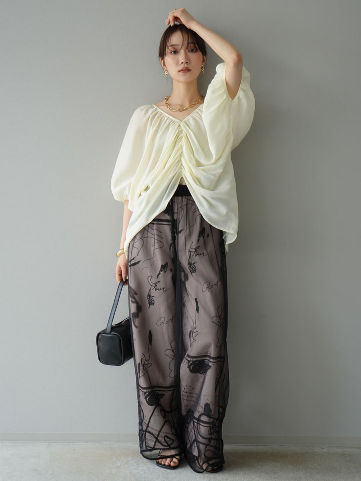 [予約]ボリュームスリーブシアータックブラウス/アイボリー