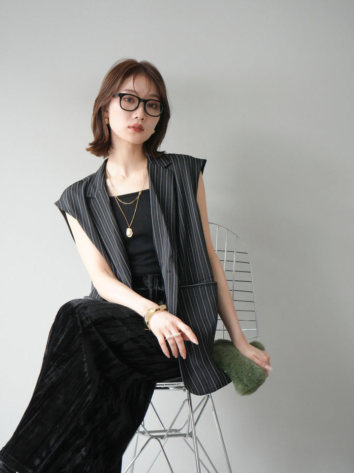 [予約]ヘリンボーンストライプジレ/ブラック