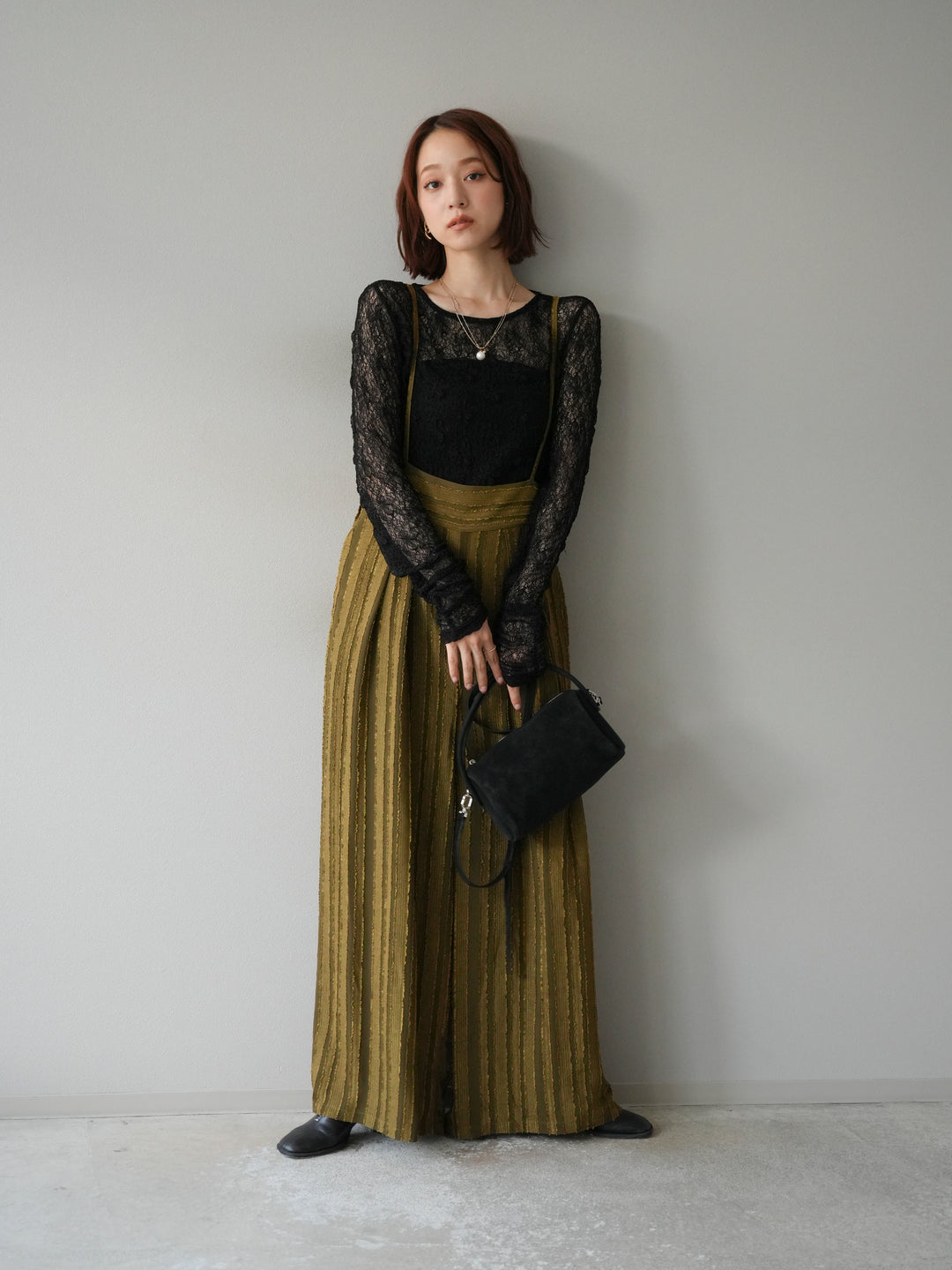 [予約]ジャガードストライプサロペット/カーキ