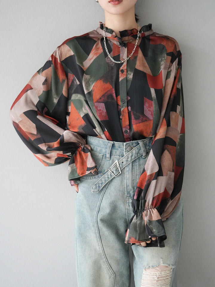 [SET]レトロプリントフリルブラウス+選べるアクセセット(2set)