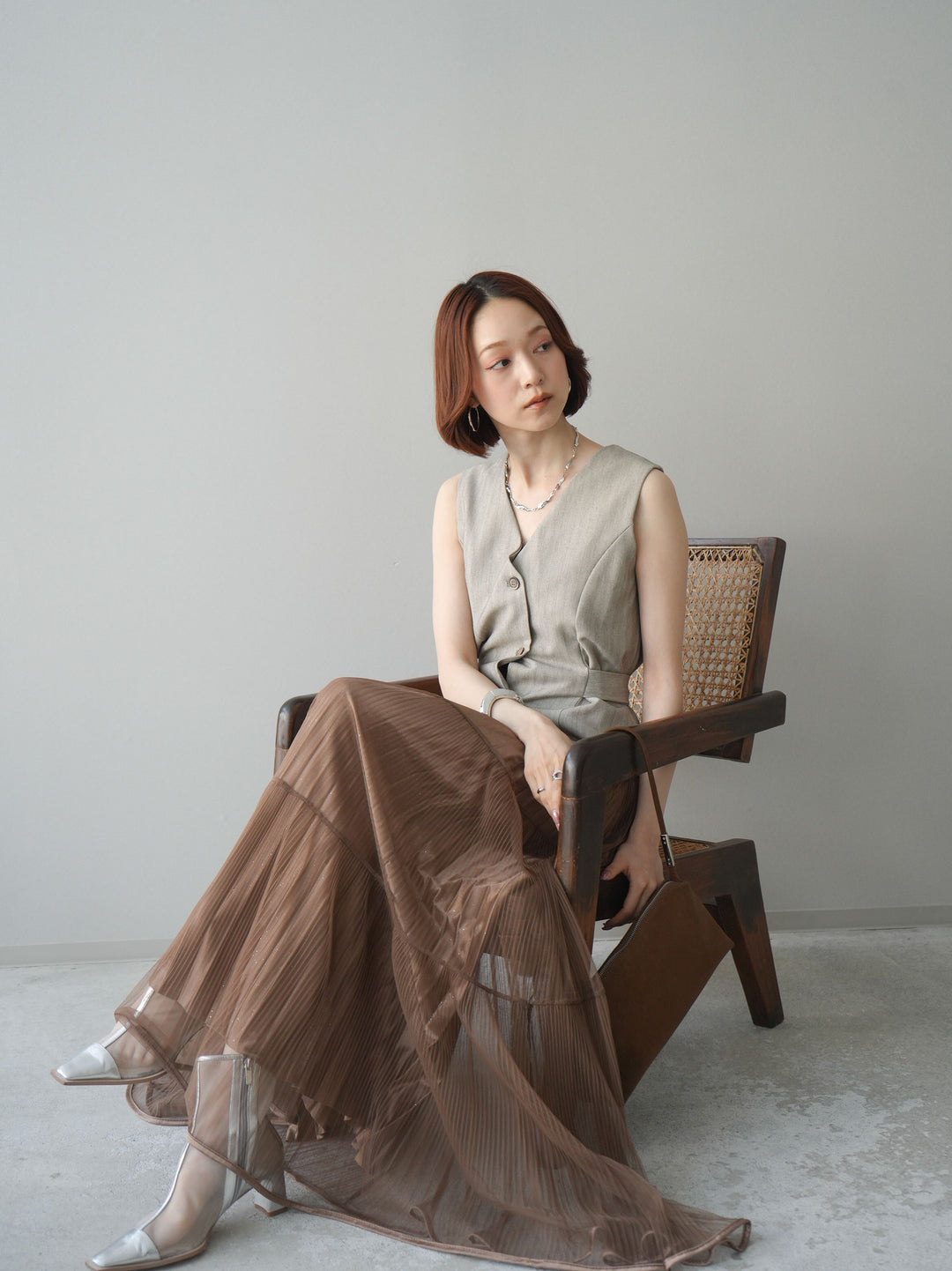 [予約]サイド切替ヘリンボーンベスト/beige