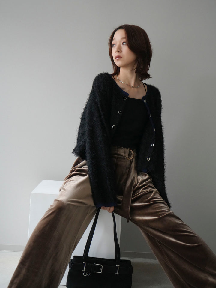 [予約]バイカラー2WAYシャギーニットカーディガン/black