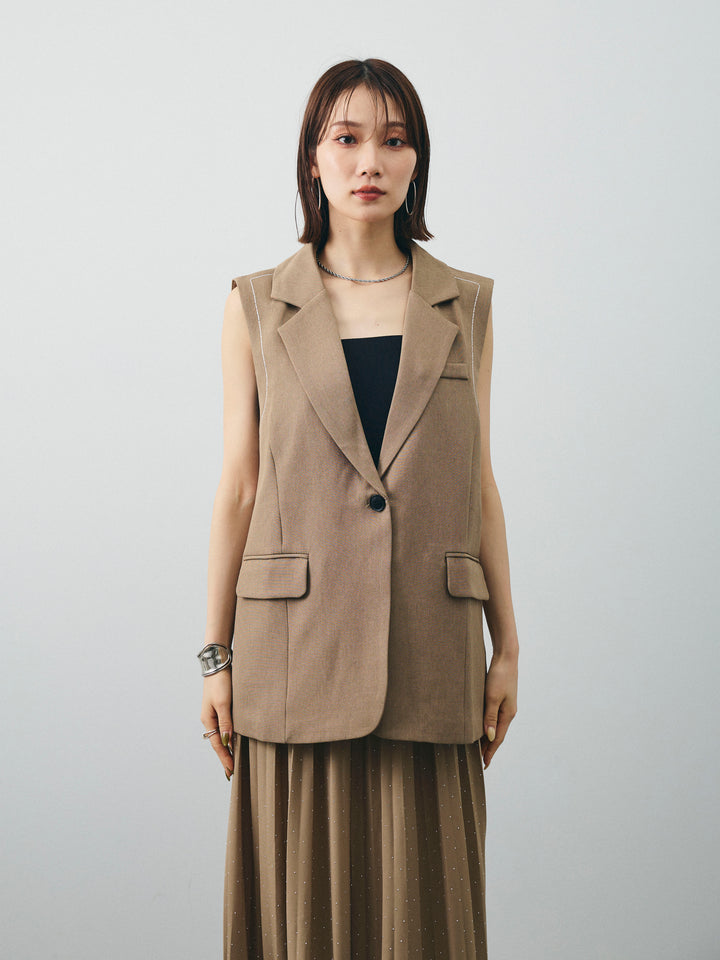[予約]ステッチデザインベスト/ベージュ