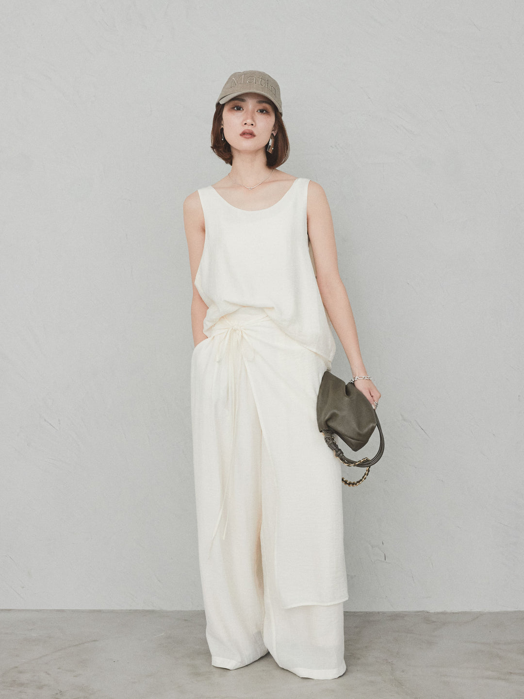 [SET] 洗衣機緞面透明層疊背心 + 洗衣機緞層疊裙褲 (2set)