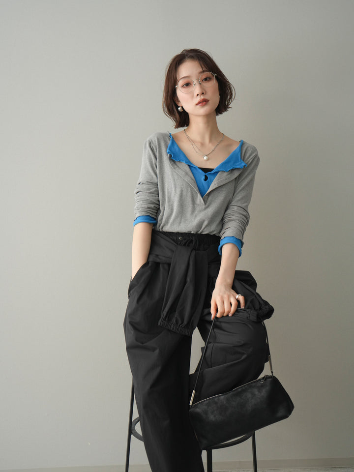 [予約]配色レイヤードメローカットソー/grey