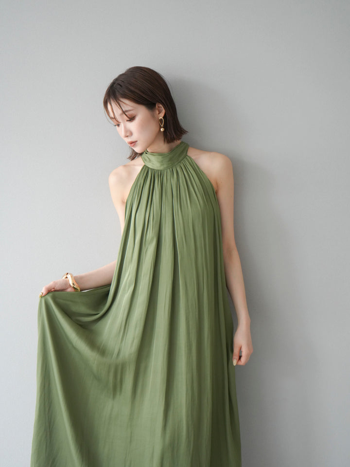 [予約]シャイニーホルターワンピース/グリーン