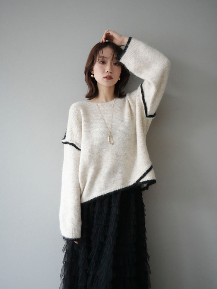 [予約]バイカラーレイヤードデザインニットプルオーバー/apricot