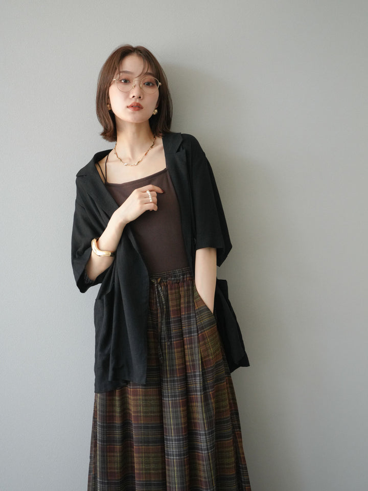 【預購】輕亞麻半袖外套/黑色