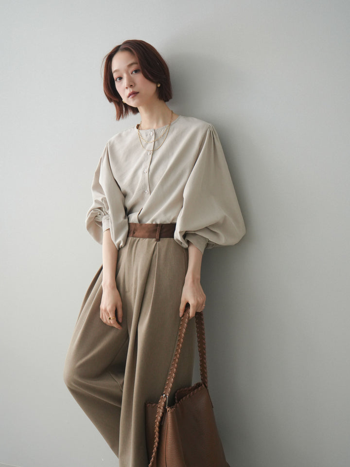 [予約]2WAYピーチスキンボリュームスリーブブラウス/greige