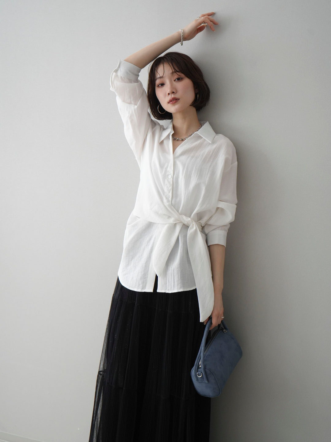 [予約]フロントアシンメトリーブラウス/white